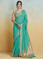 Khadi Silk Firozi Festival Wear Weaving Saree